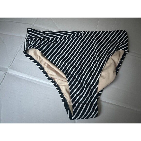 Kona Sol Bikini Bottom Black & White Striped Women's High Waist size 14W - Picture 1 of 5